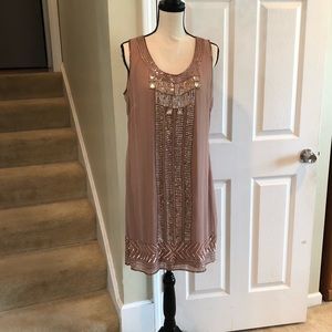 Sparkling, blush, vintage-look, sequin dress.